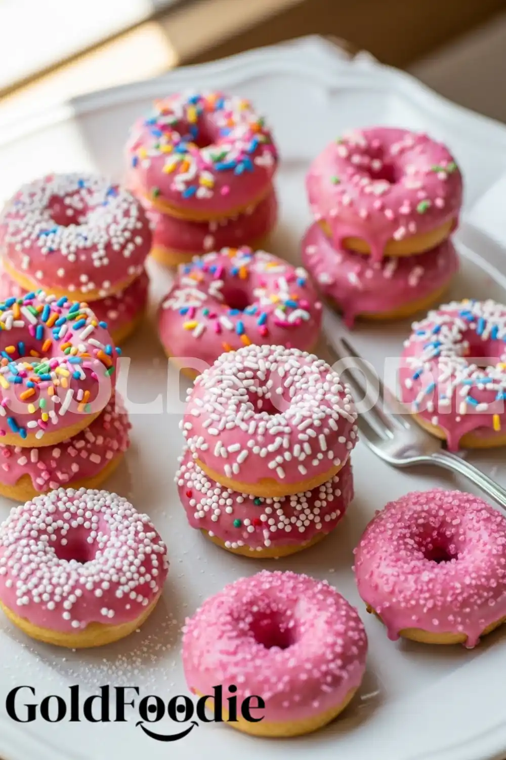 Close-up Stack of Glazed Pink Donuts Close-up Stack of Glazed Pink Donuts