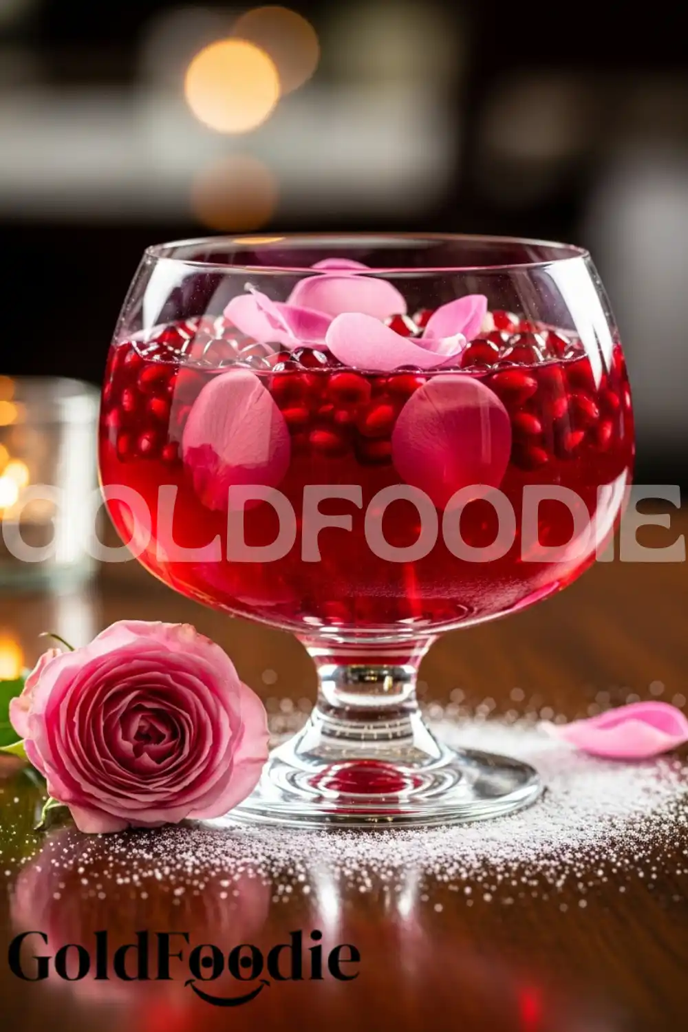 Elegant Pomegranate Rosé Dessert Presentation