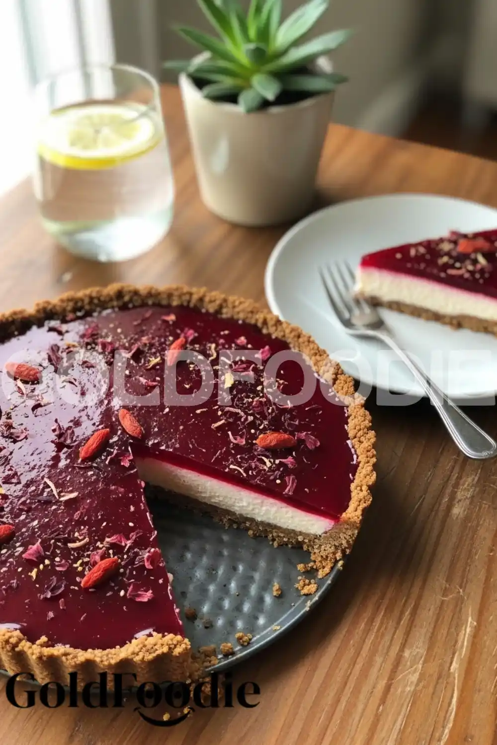 Finished Hibiscus Collagen Tart on Table