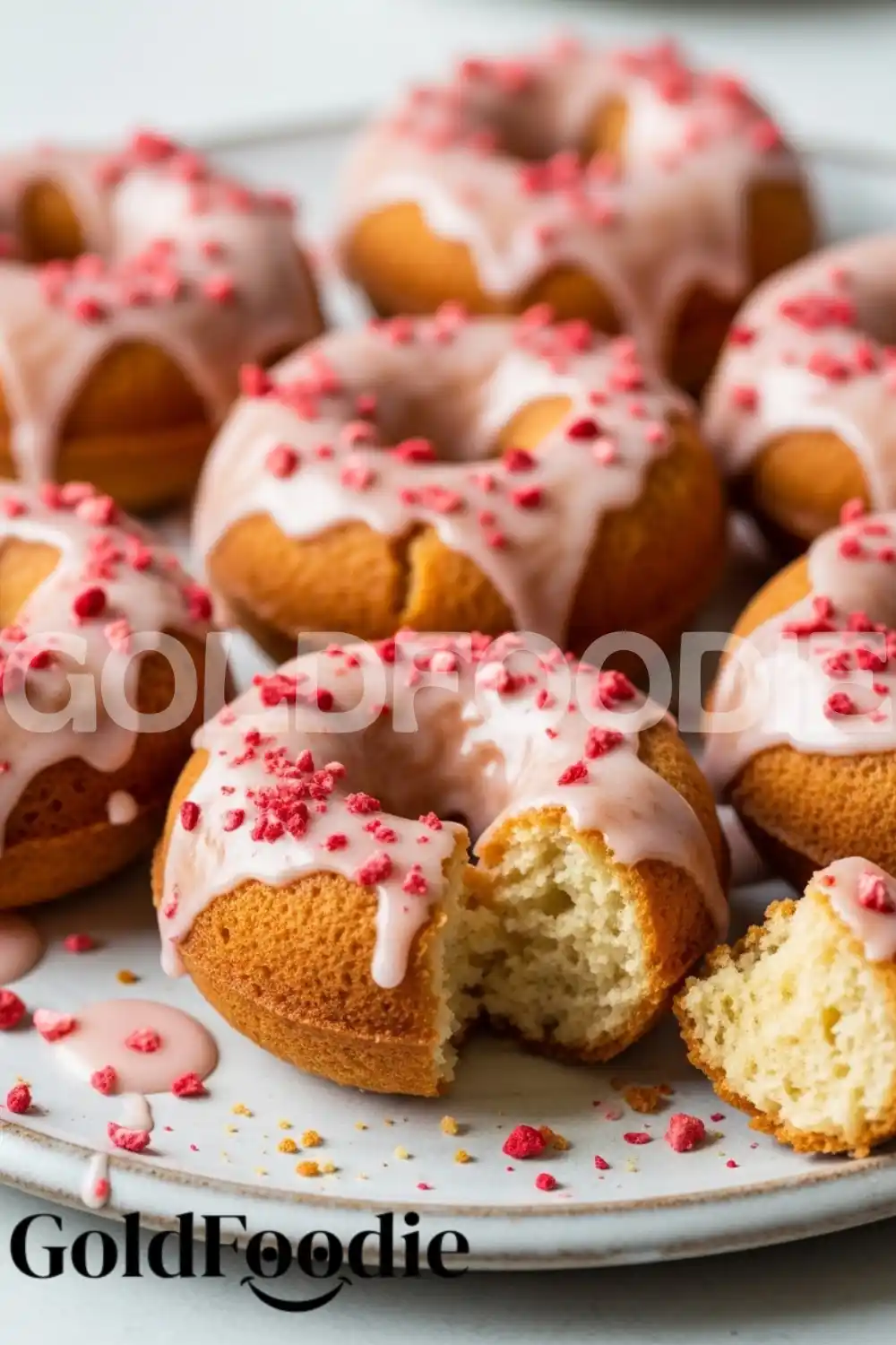 Fluffy Interior of a Baked Strawberry Donut Fluffy Interior of a Baked Strawberry Donut