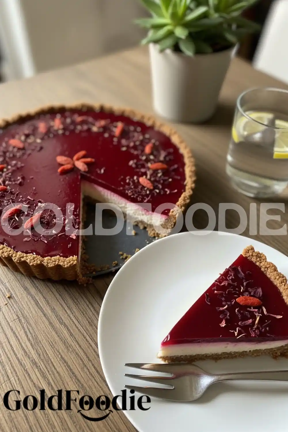 Hibiscus Collagen Tart Slice on Plate