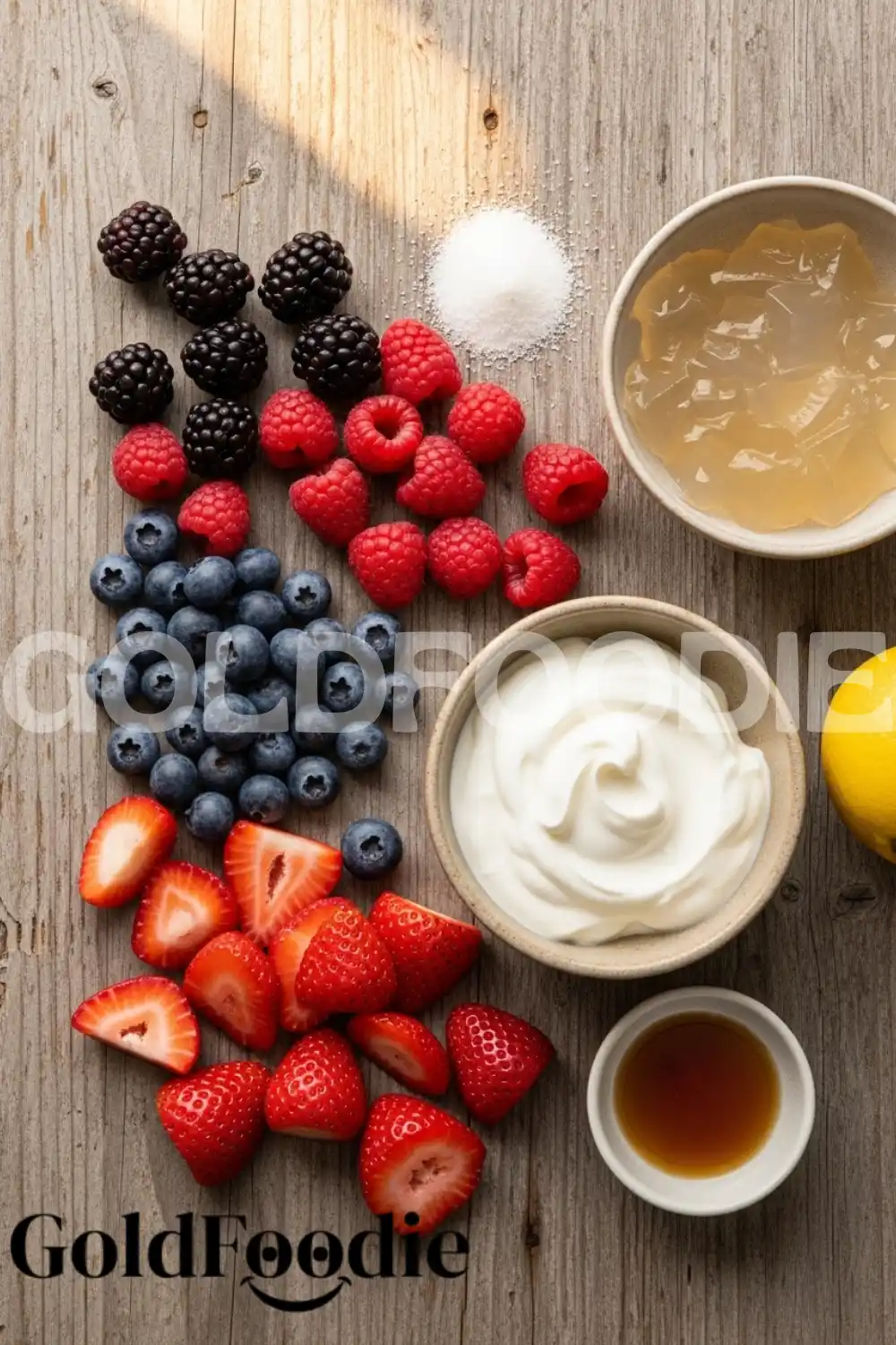 Ingredients for Yogurt Berry Jelly Squares