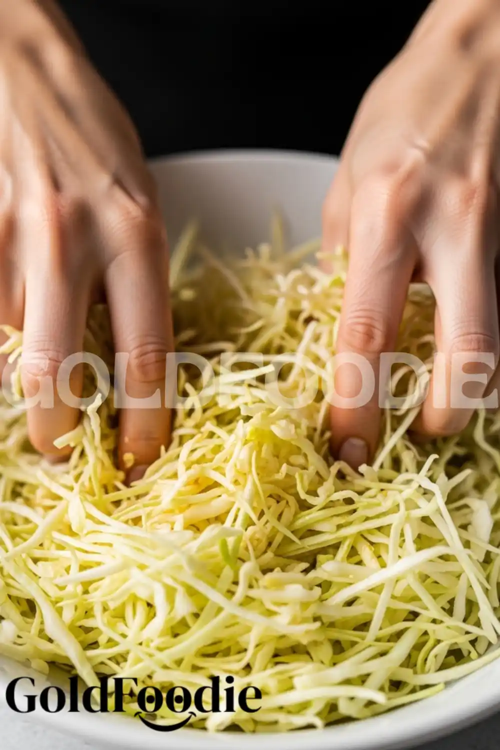 Massaging Dressing into Shredded Cabbage