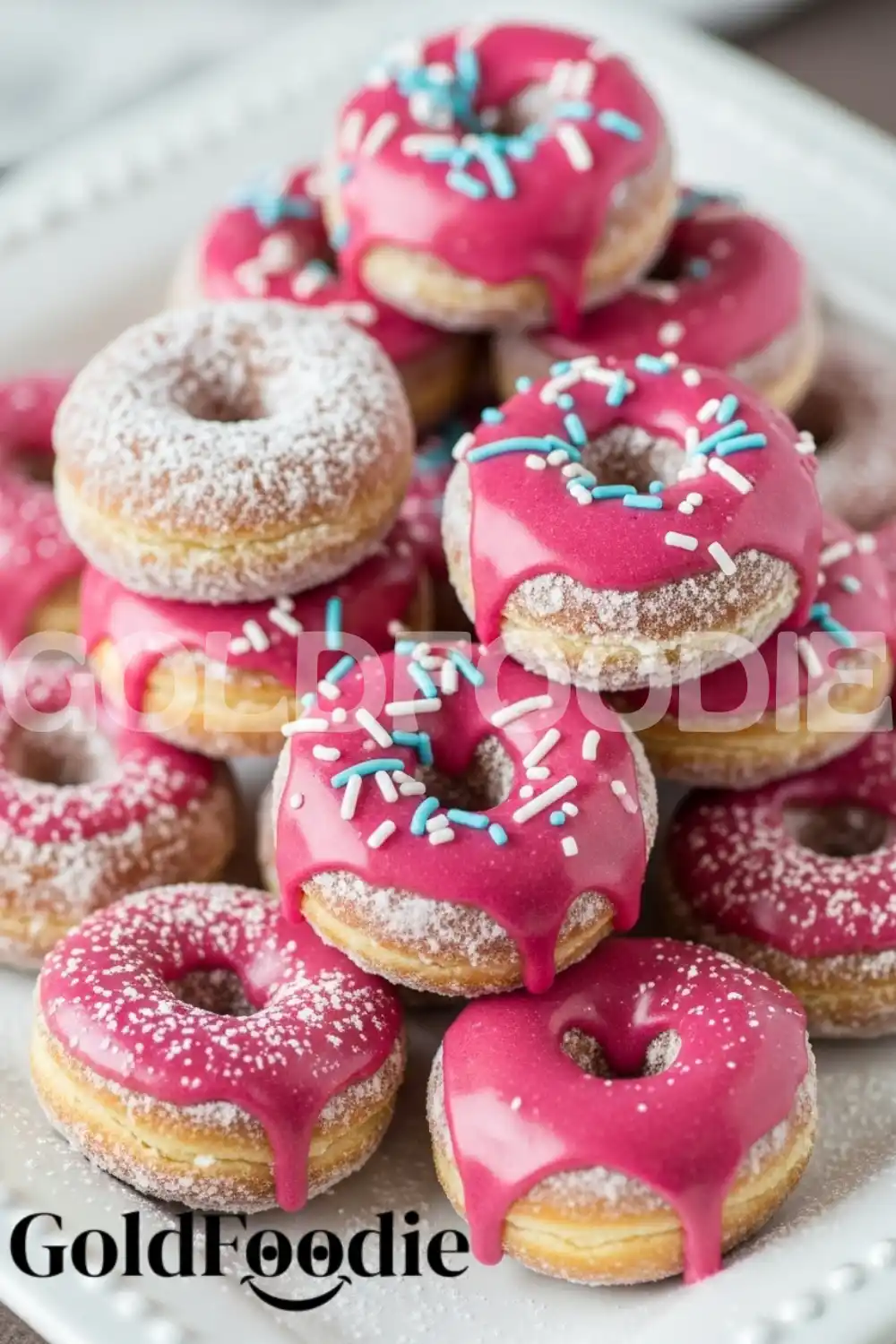 Pile of Pink and White Dusted Donuts Pile of Pink and White Dusted Donuts