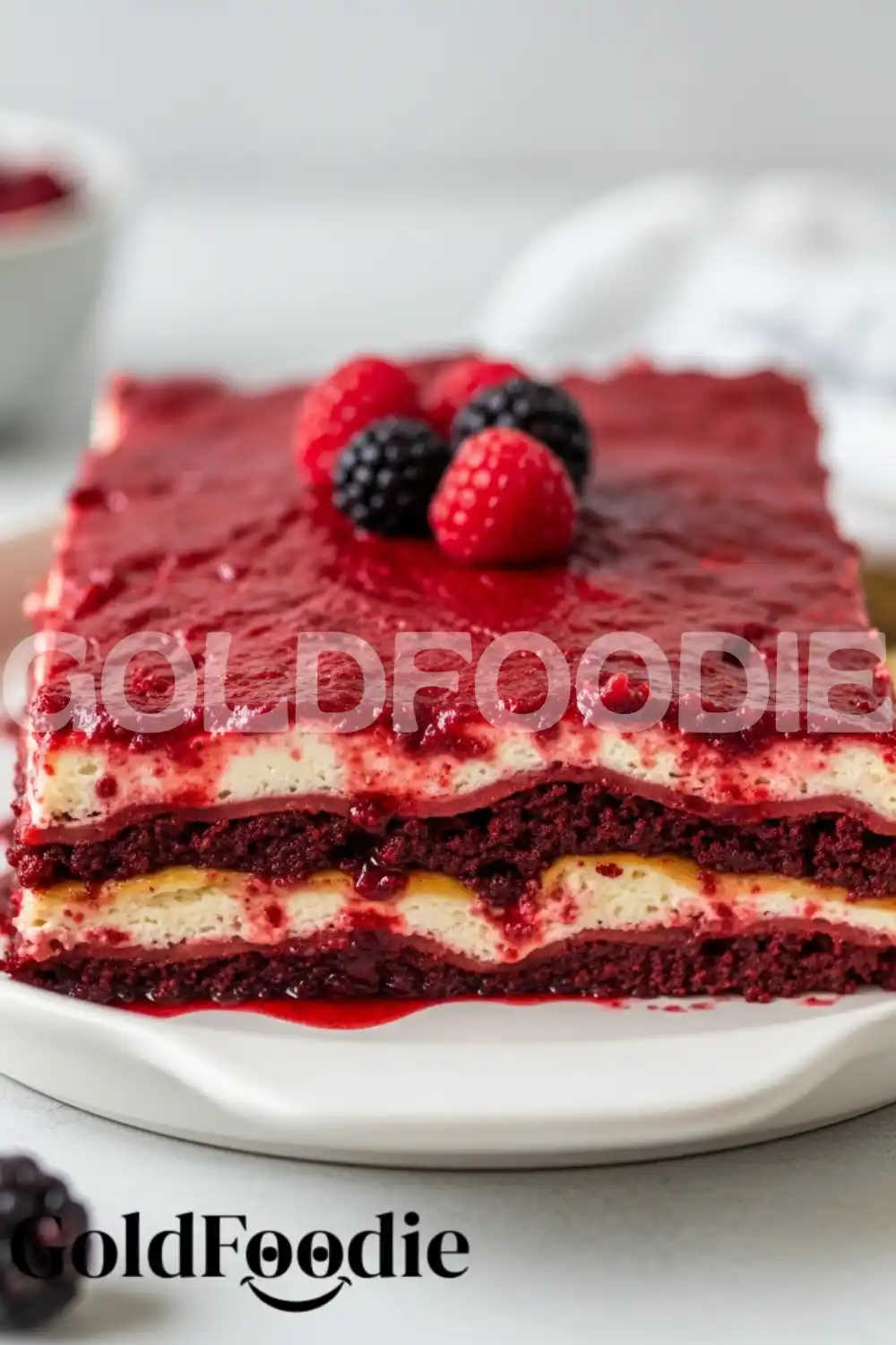 Protein-Packed Red Velvet Dessert Lasagna Serving Protein-Packed Red Velvet Dessert Lasagna Serving