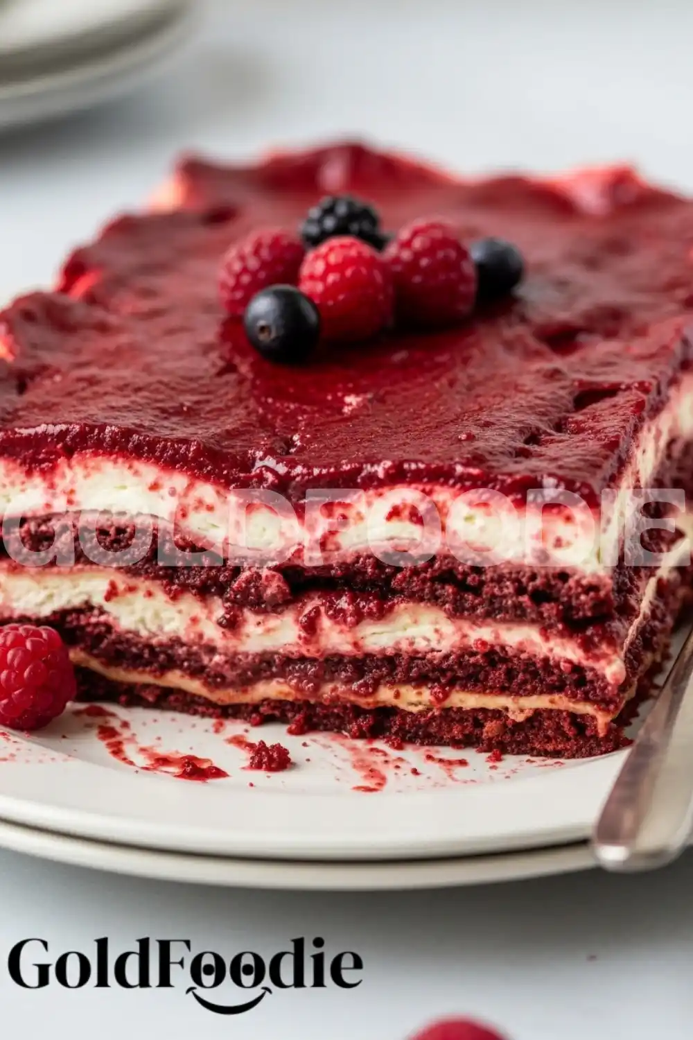 Red Velvet Dessert Lasagna Slice Close-up Red Velvet Dessert Lasagna Slice Close-up