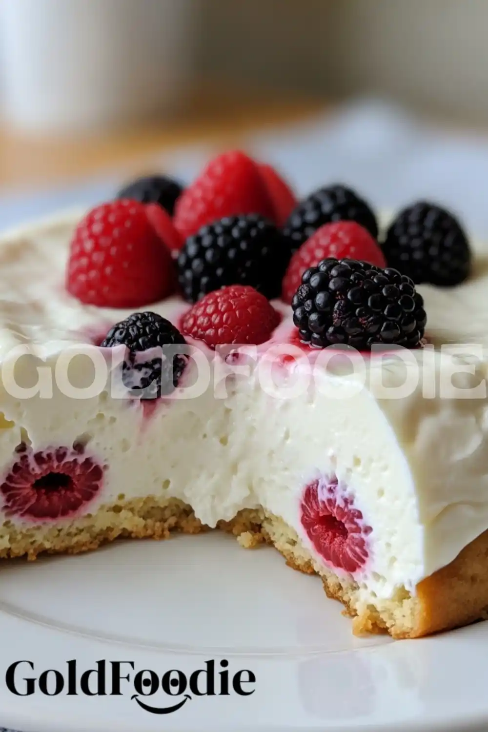 Sliced Low-Carb Yogurt Gelatin Cake with Berries