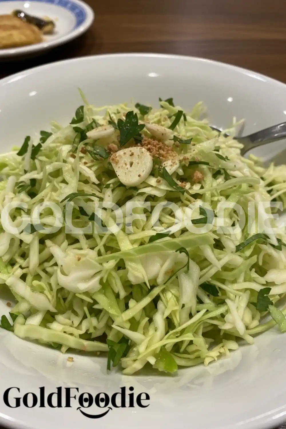 Spanish Garlic Cabbage Salad Plated with Parsley