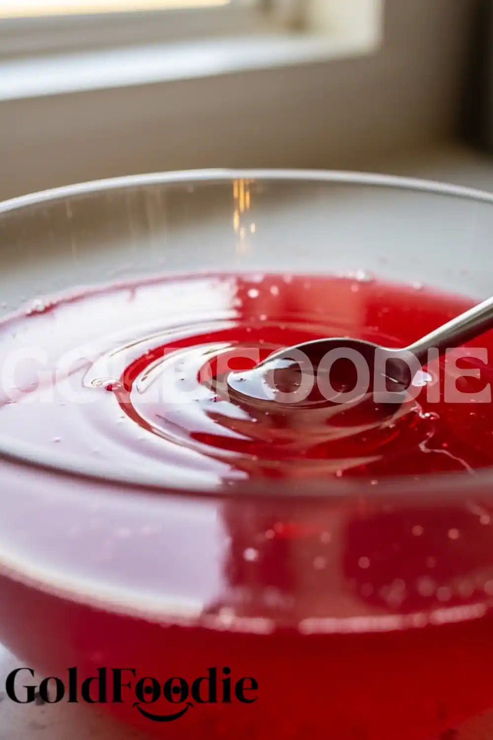 Stirring Liquid Fruit Gelatin Mixture Stirring Liquid Fruit Gelatin Mixture