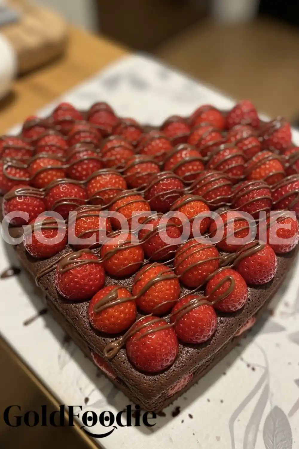 Strawberry Layered Chocolate Heart Cake
