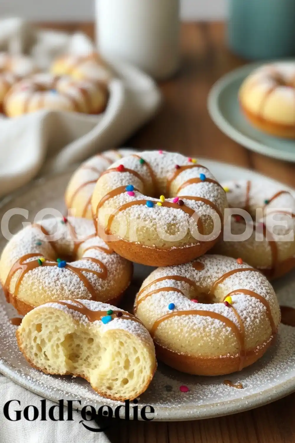 The Womans Baked Donuts Stacked on Plate