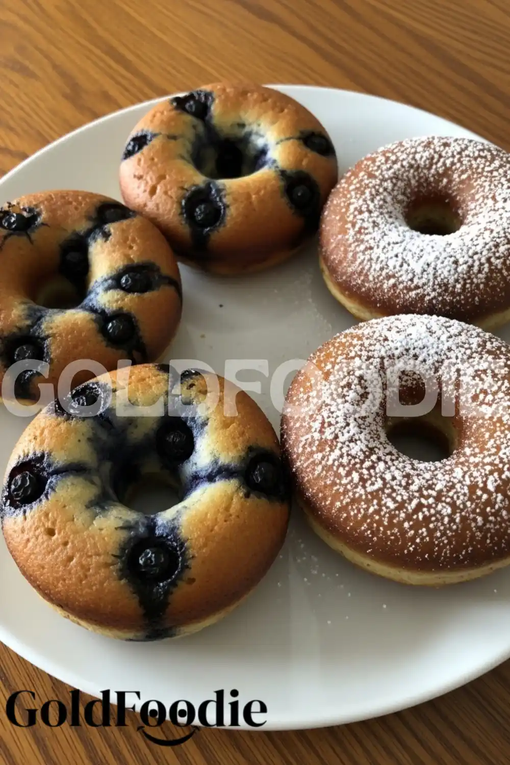 Variety of Blueberry Donuts with and without Powdered Sugar Variety of Blueberry Donuts with and without Powdered Sugar