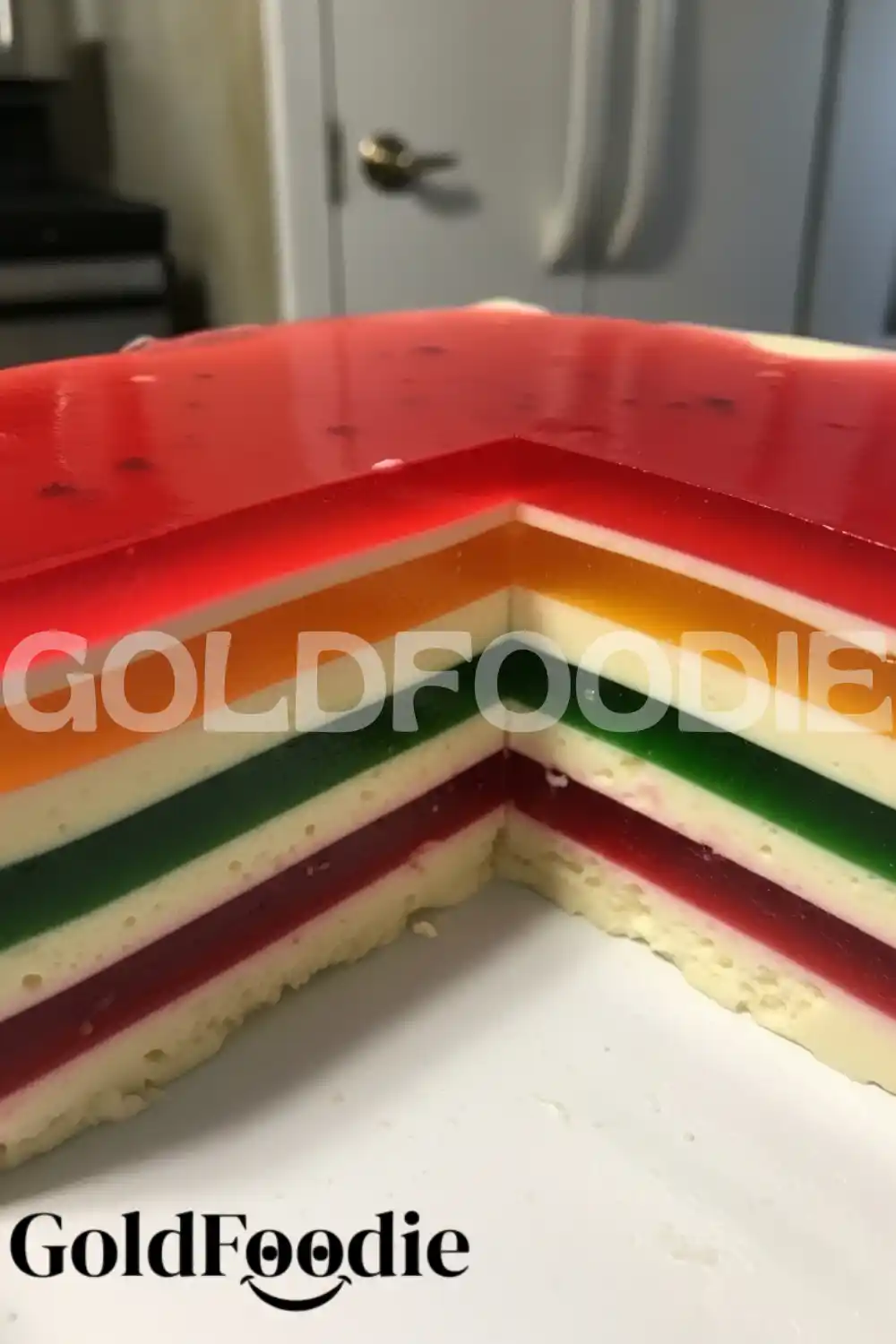 Vibrant Rainbow Layered Gelatin Slice
