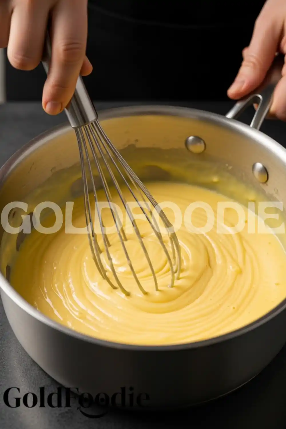 Whisking Vanilla Bean Custard in a Saucepan Whisking Vanilla Bean Custard in a Saucepan