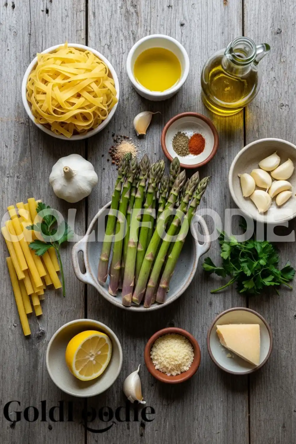 Asparagus Pasta Ingredients Flatlay