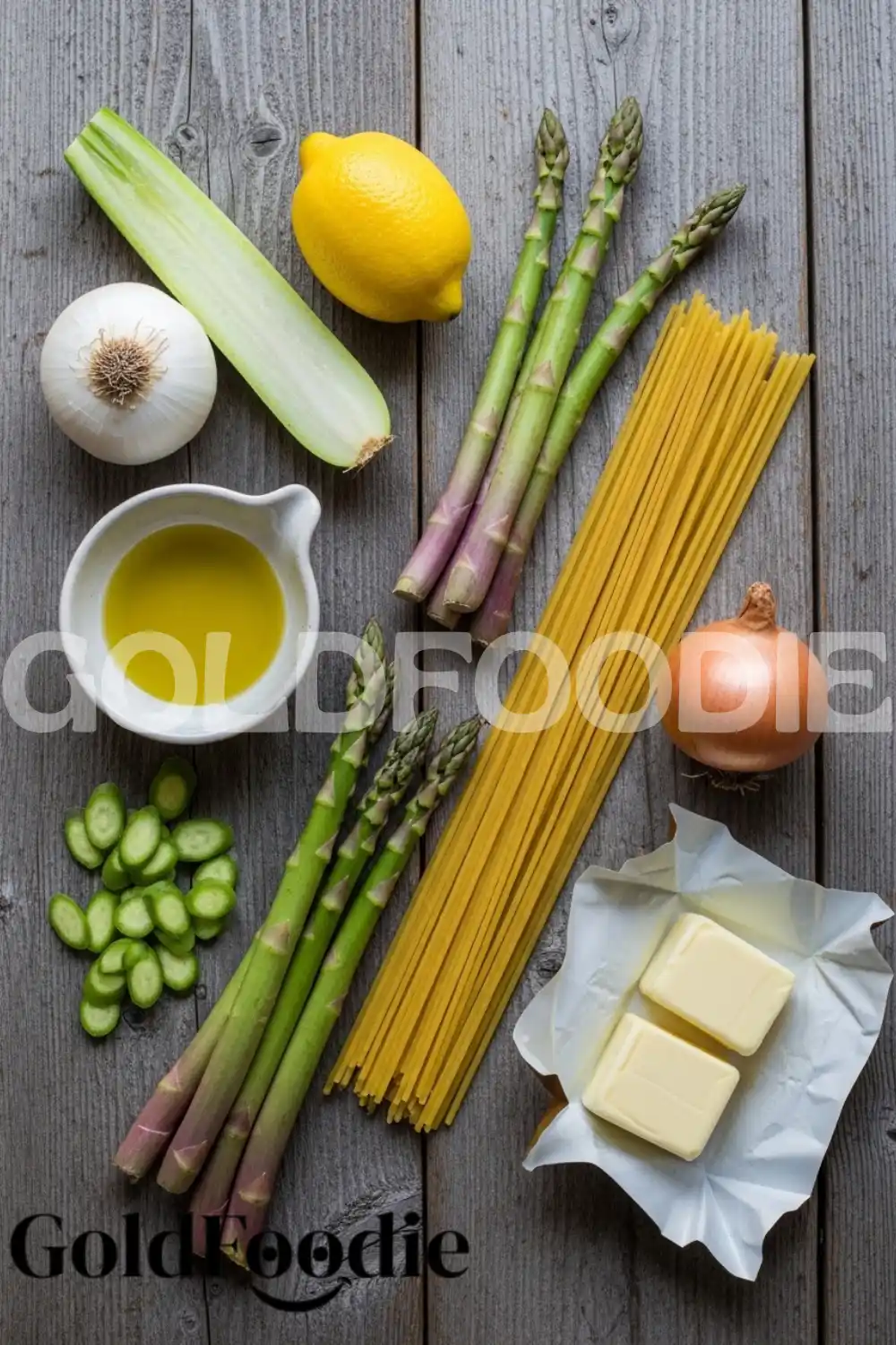 Asparagus Pasta Ingredients Flatlay Asparagus Pasta Ingredients Flatlay