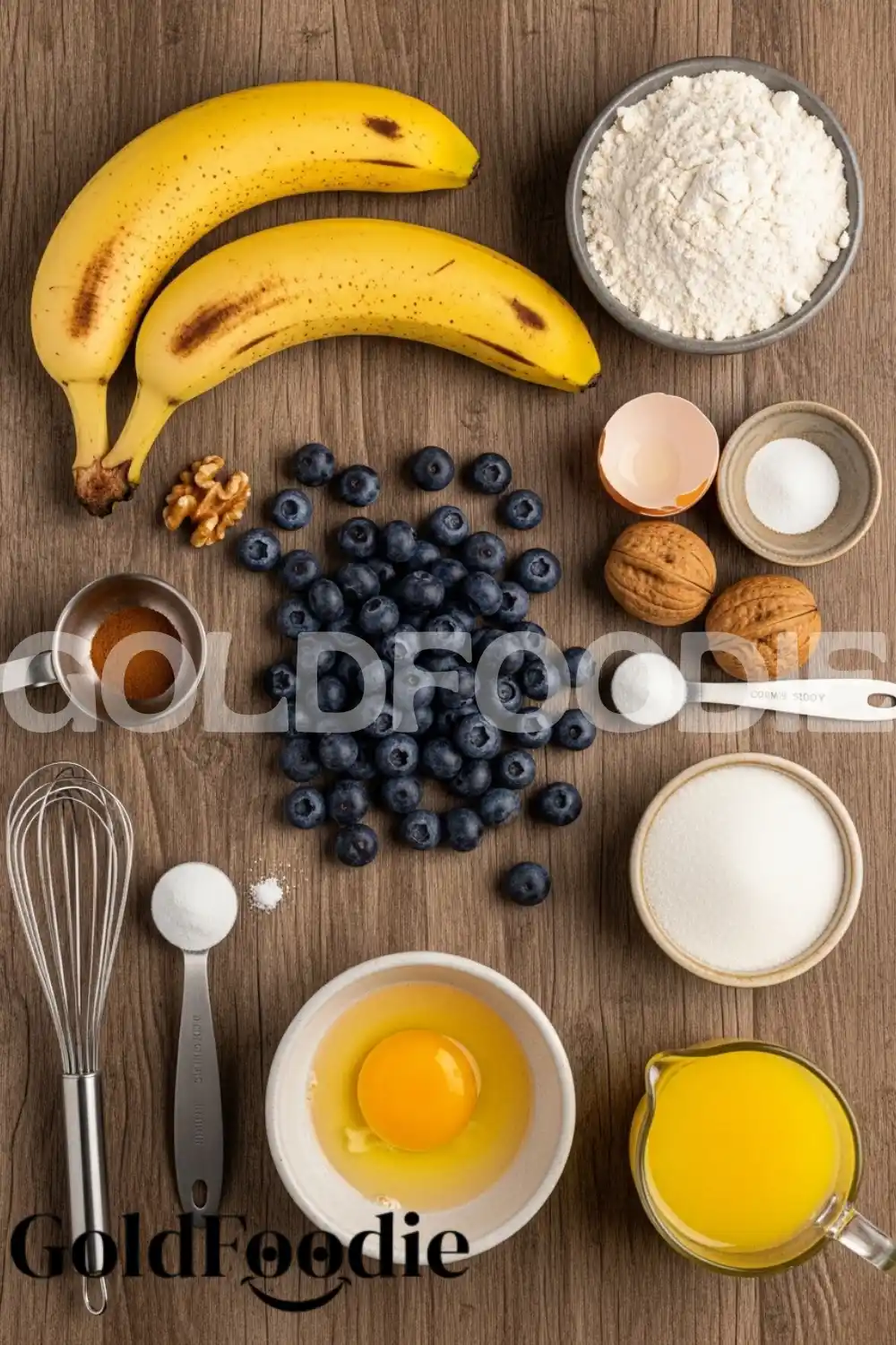 Blueberry Banana Bread Ingredients Flat Lay