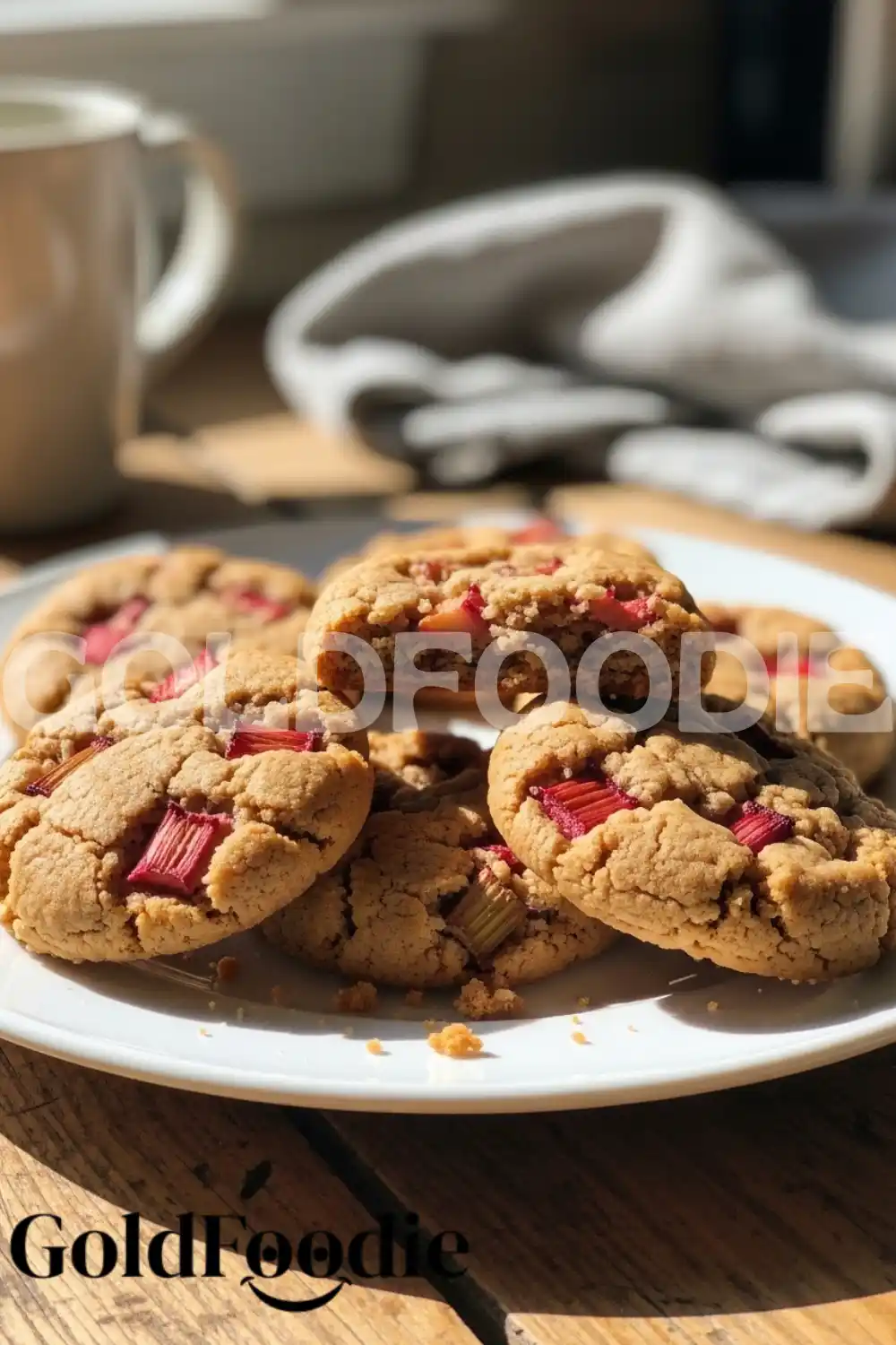 Broken Rhubarb Cookie Showing Chewy Interior Broken Rhubarb Cookie Showing Chewy Interior