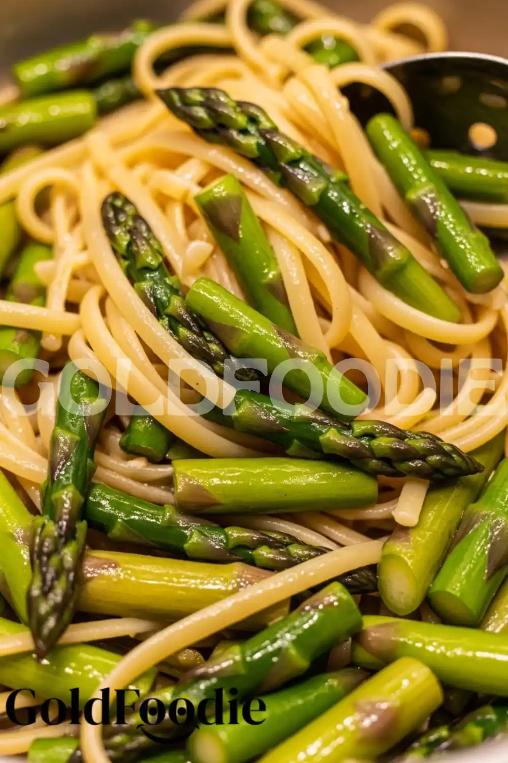 Close Up Sautéed Asparagus and Pasta