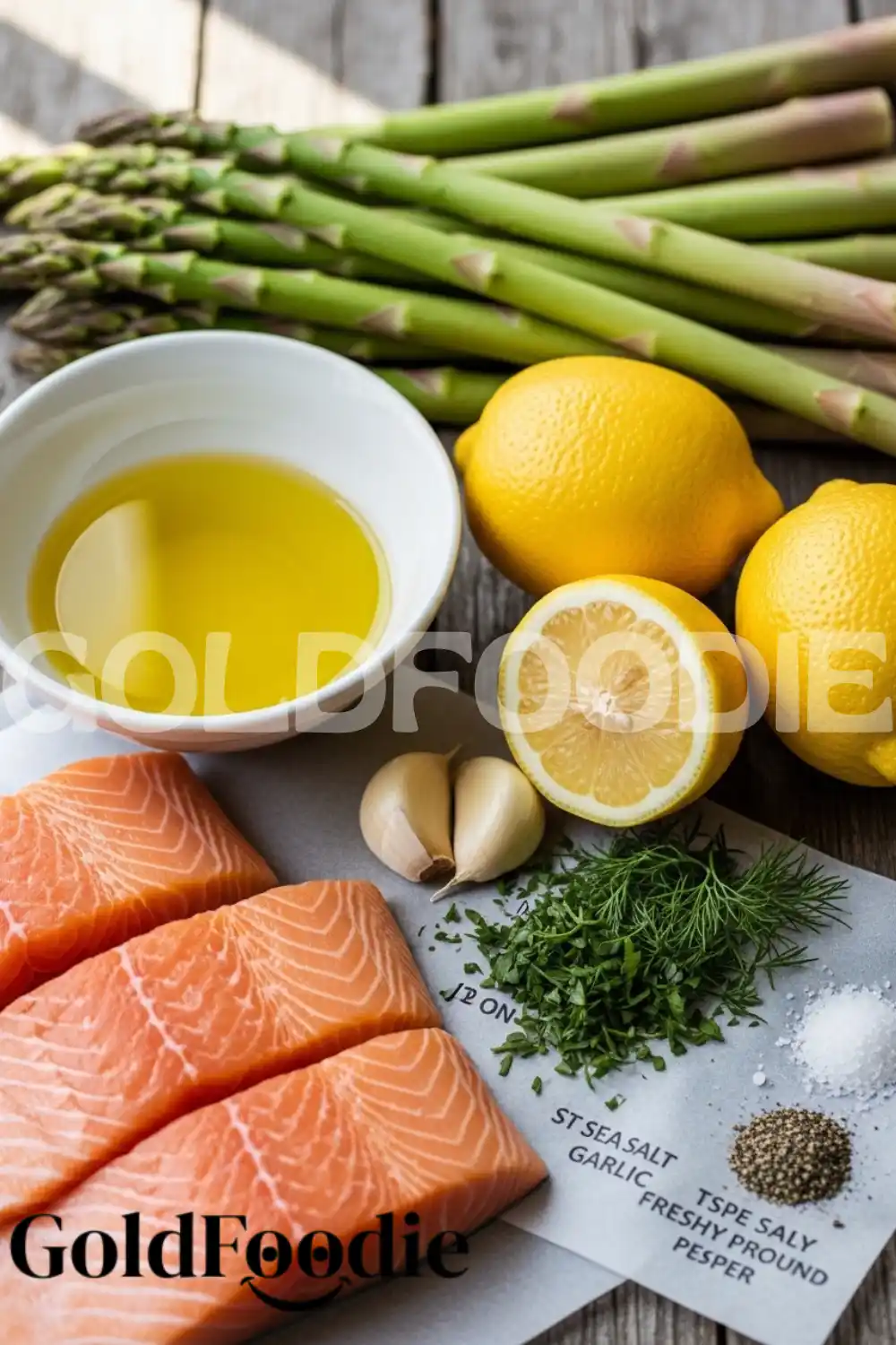 Fresh Ingredients for Oven-Roasted Salmon and Asparagus Fresh Ingredients for Oven-Roasted Salmon and Asparagus