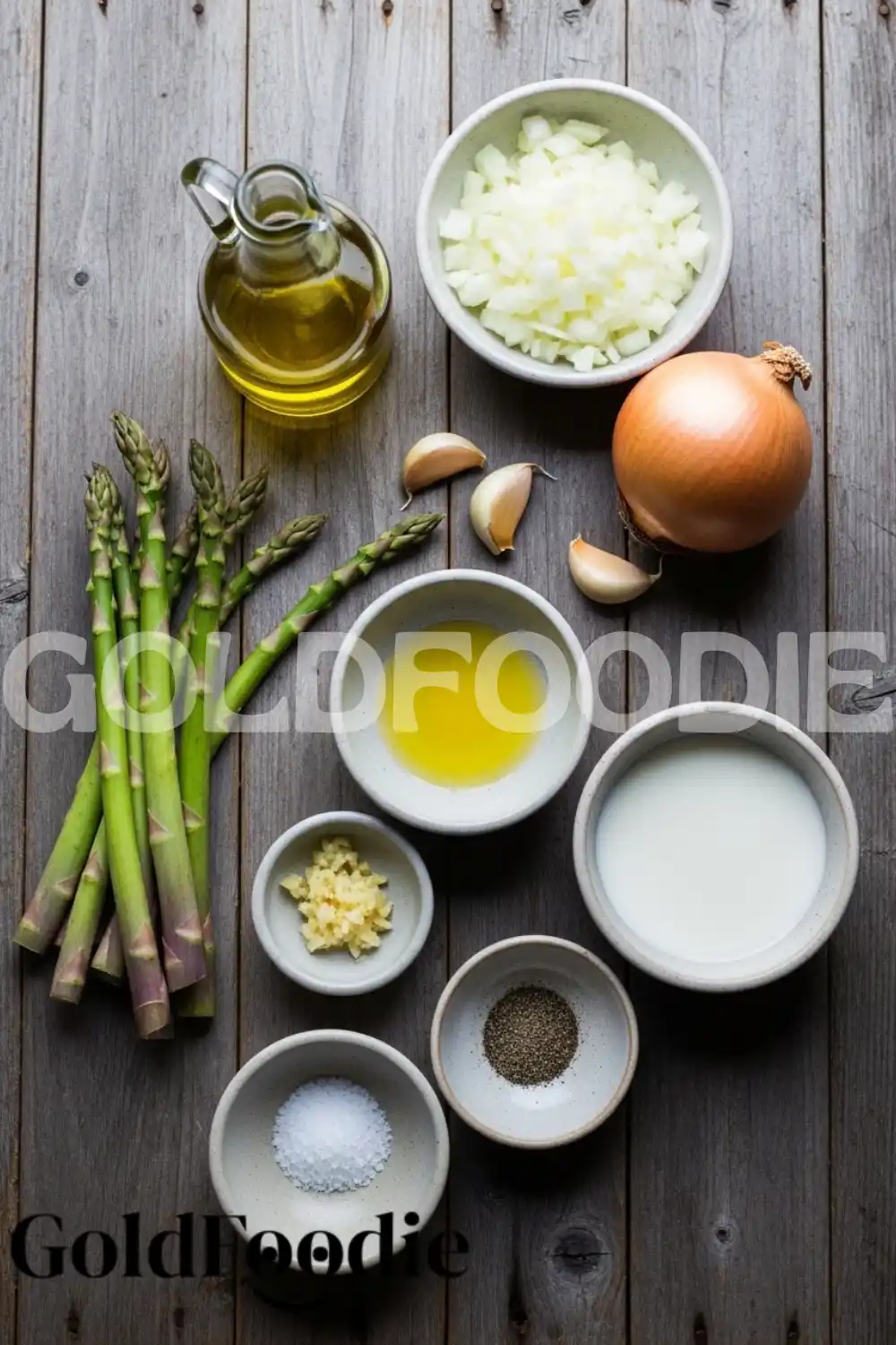Fresh ingredients for healthy asparagus soup Fresh ingredients for healthy asparagus soup