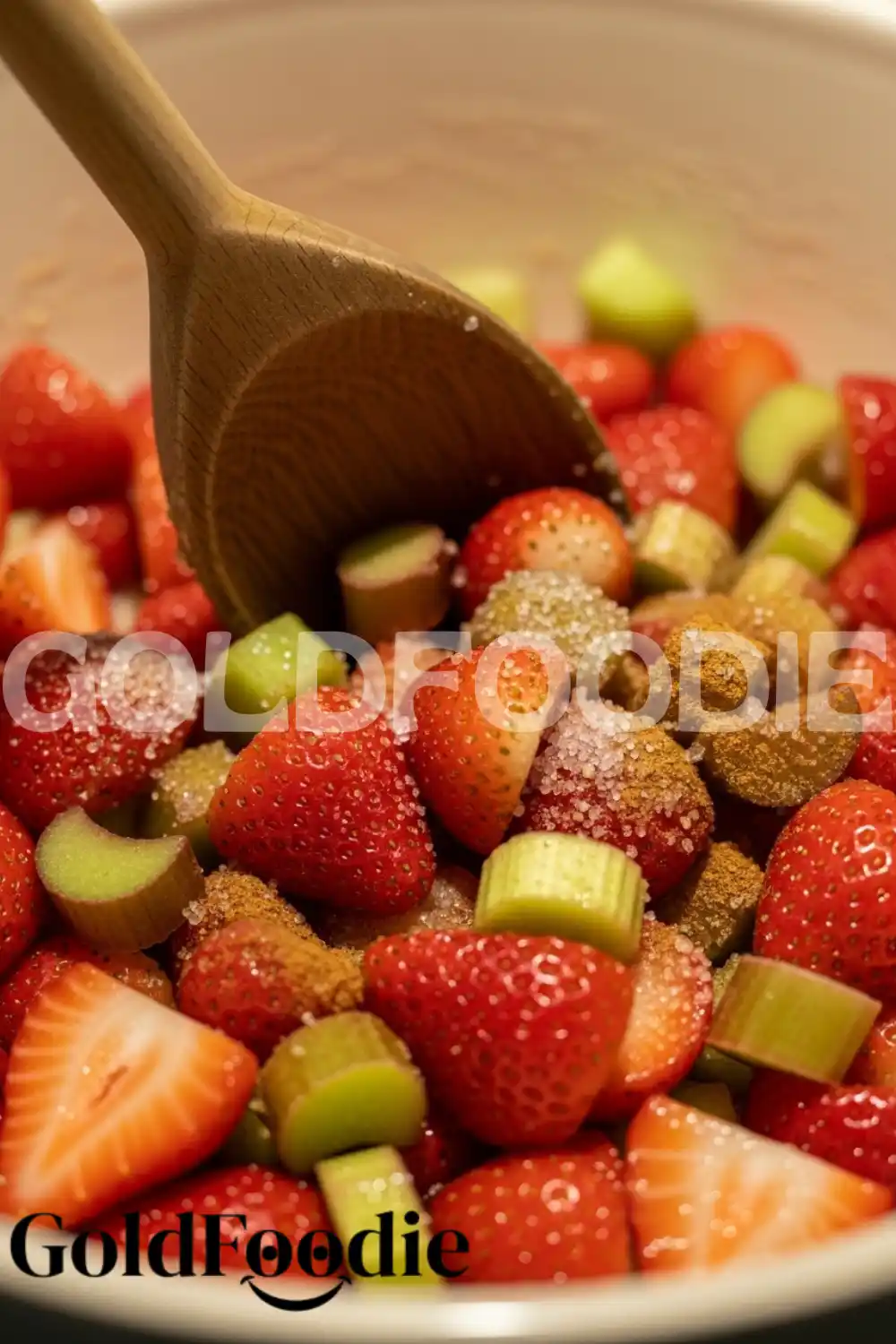 Mixing Strawberry Rhubarb Filling in Bowl Mixing Strawberry Rhubarb Filling in Bowl