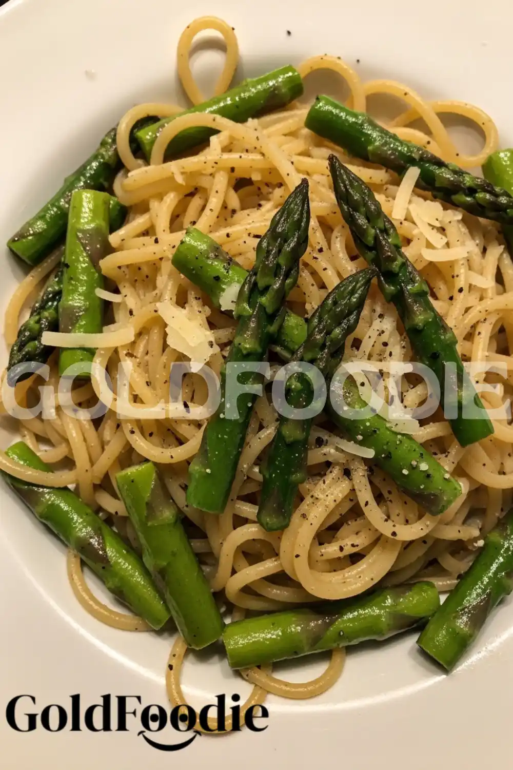 Overhead View of Asparagus Pasta