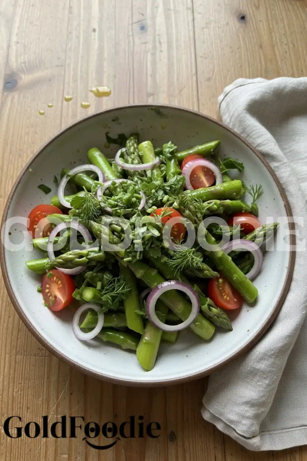 Plated Marinated Asparagus Salad Top View Plated Marinated Asparagus Salad Top View