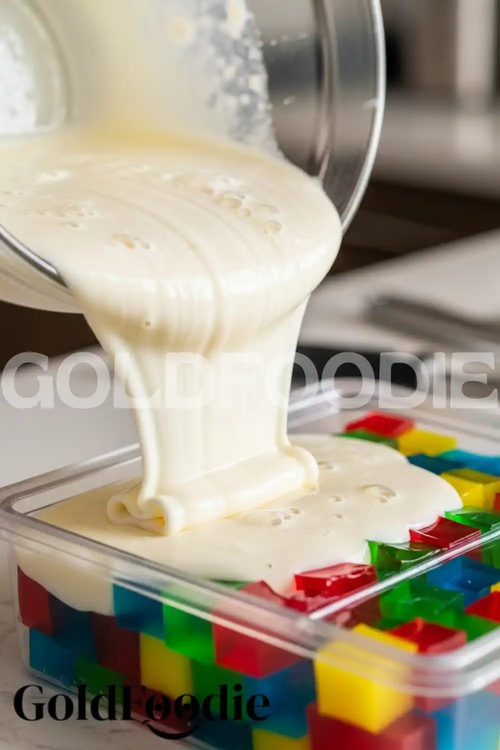 Pouring the Creamy White Gelatin Layer
