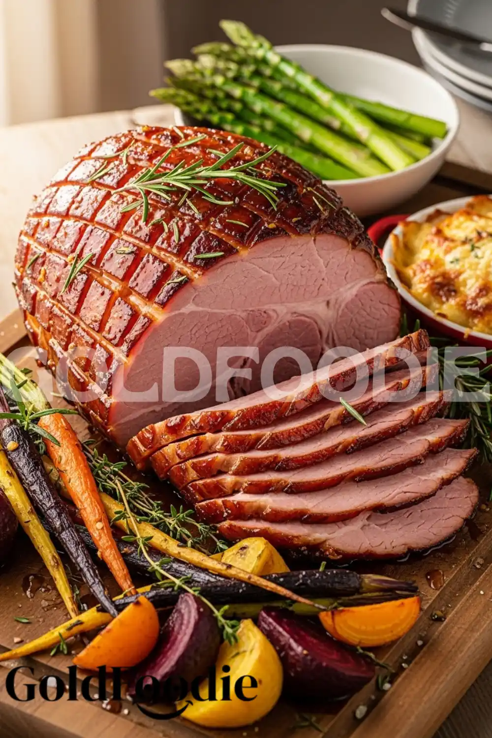 Sliced Glazed Ham with Roasted Vegetables
