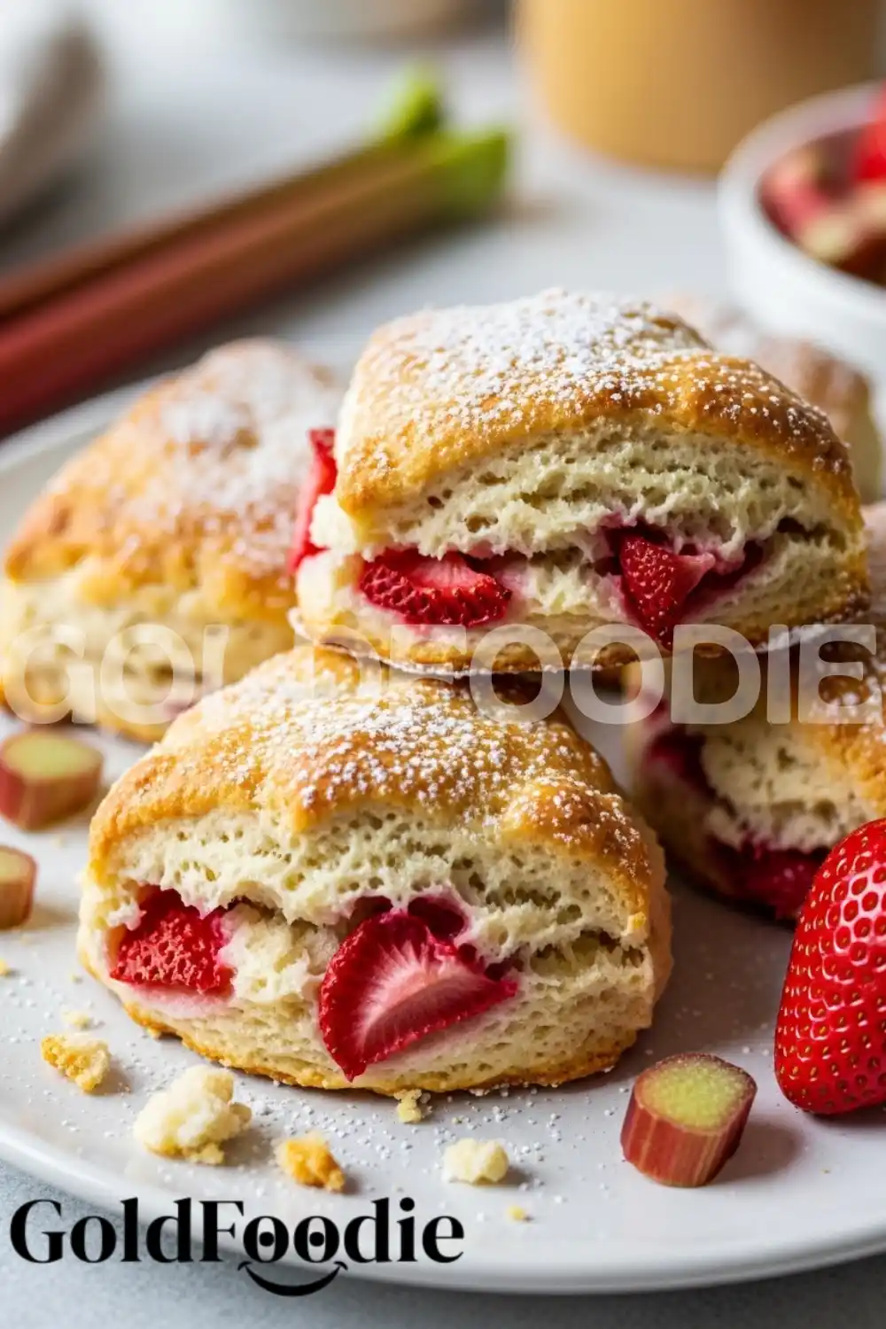 Stack of Homemade Strawberry Rhubarb Scones Stack of Homemade Strawberry Rhubarb Scones