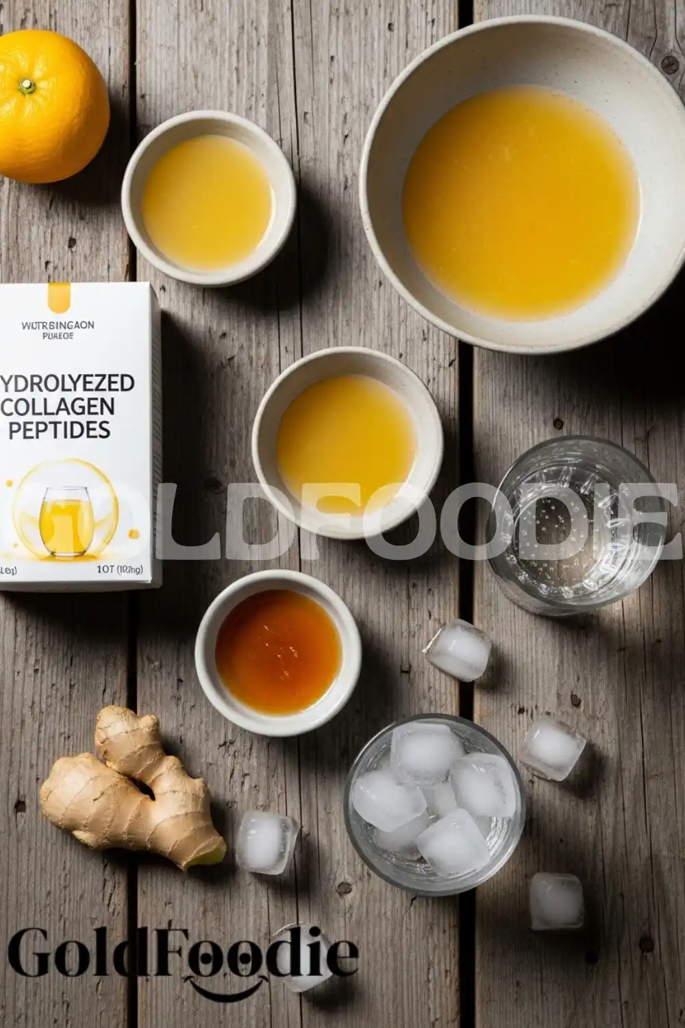 Yuzu Collagen Spark Ingredients Flatlay Yuzu Collagen Spark Ingredients Flatlay
