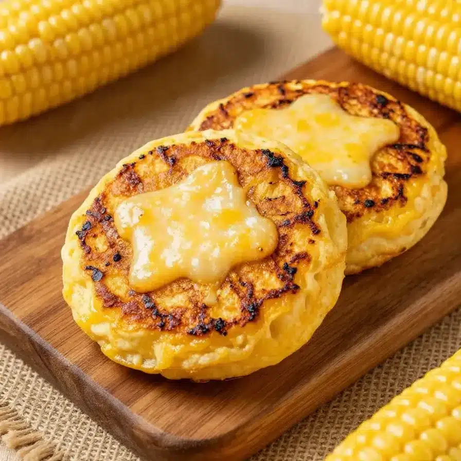 How to Make Venezuelan Cachapas 5 A close-up view of freshly made Venezuelan cachapas served with cheese.