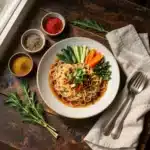 Buldak Noodles 1 A bowl of spicy Buldak noodles topped with green onions and sesame seeds