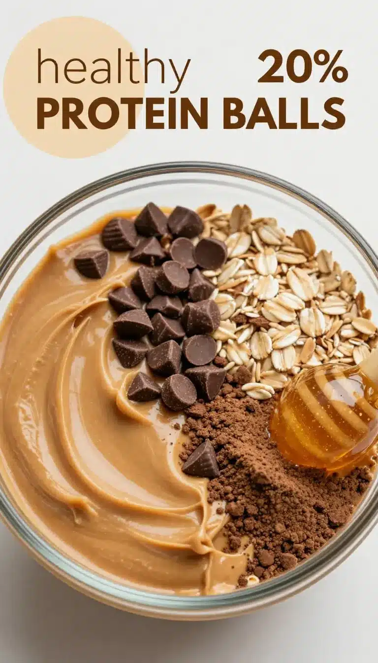 Close-up of healthy chocolate peanut butter protein balls arranged on a plate.