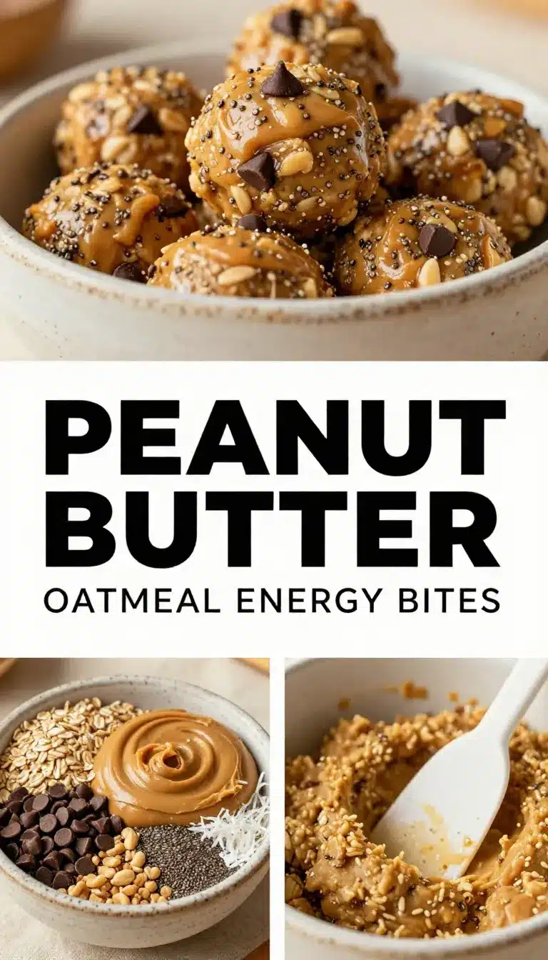 Peanut Butter Oatmeal Energy Bites Recipe 9 Close-up of peanut butter oatmeal energy bites arranged on a white plate.