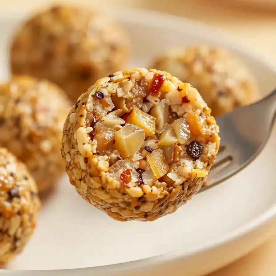 A close-up view of no-bake protein balls arranged on a wooden plate.
