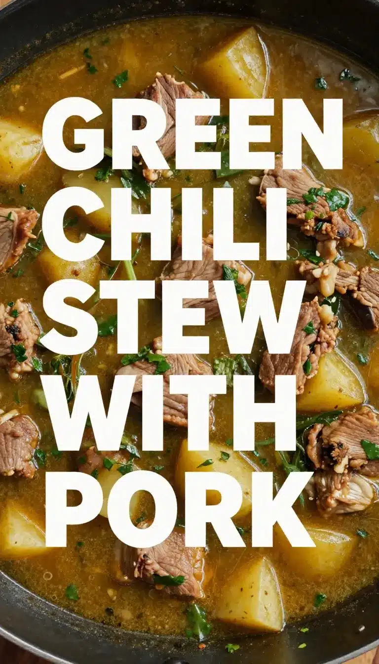 Green Chili Stew With Pork 9 A bowl of green chili stew with tender pork chunks, garnished with fresh cilantro.
