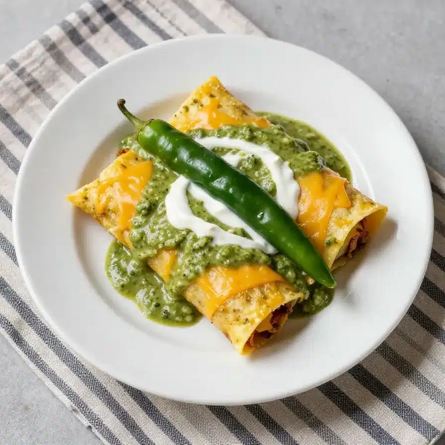 Authentic Hatch Chile Green Sauce Recipe 6 A bowl of homemade Hatch Chile green sauce surrounded by fresh green Hatch chiles and cilantro.