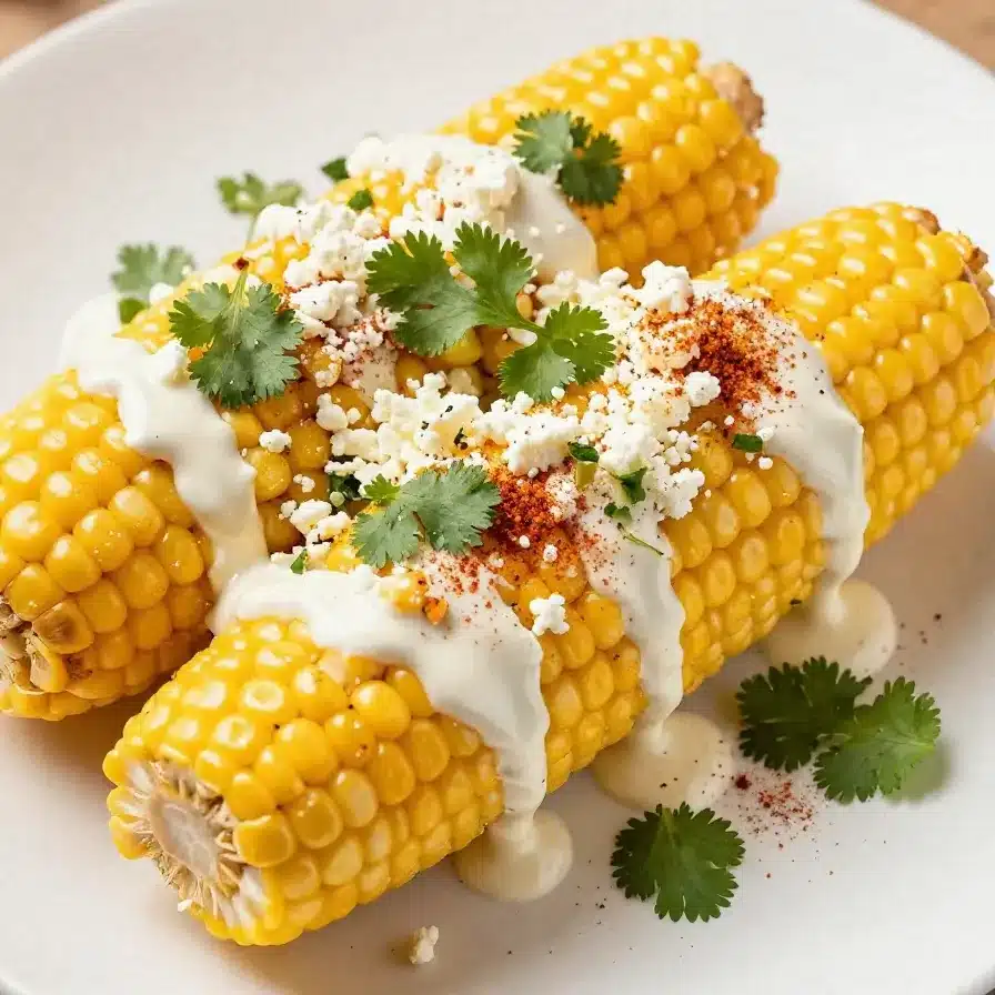 A close-up of a cup filled with Mexican-style corn topped with cheese, chili powder, and lime.