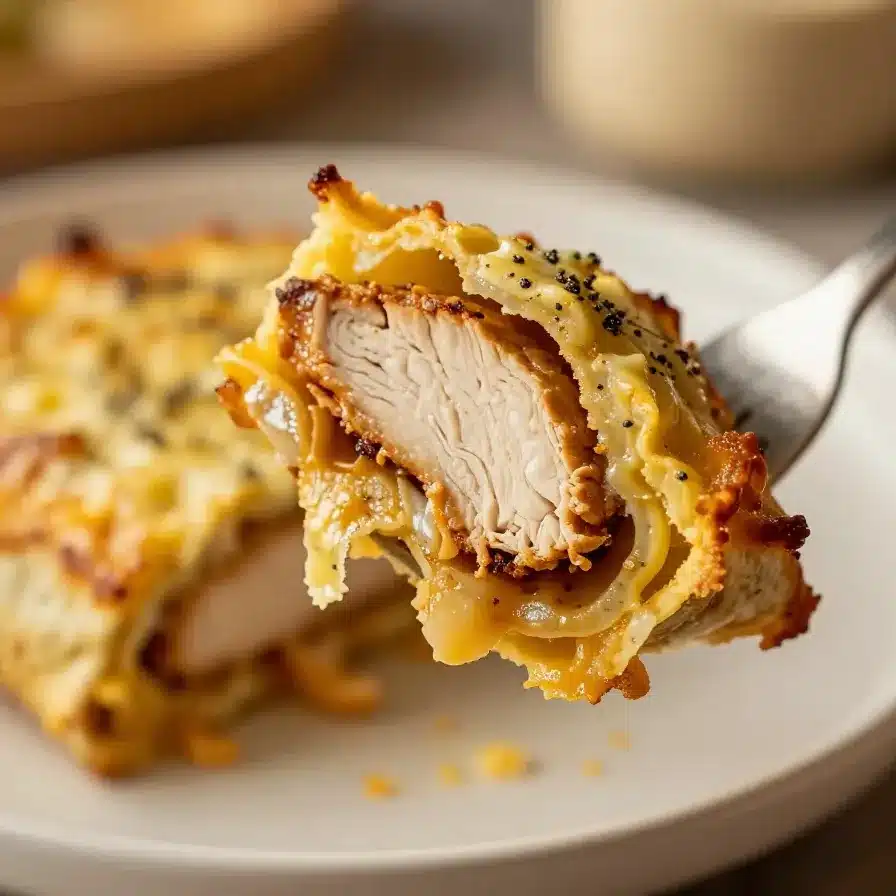 Easy Chicken Burrito Casserole Recipe 5 A freshly baked chicken burrito casserole topped with melted cheese and garnished with cilantro.