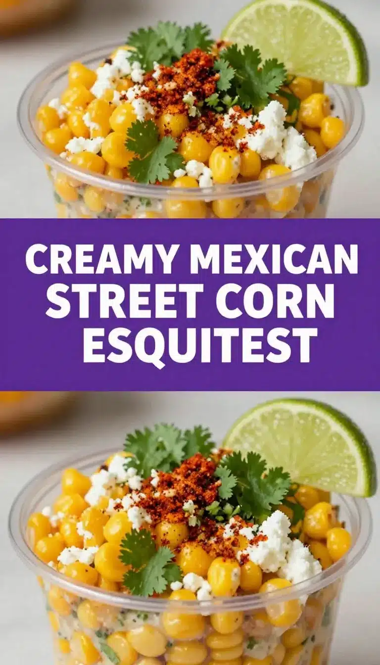 A cup filled with creamy Mexican street corn esquites topped with fresh cilantro and chili powder.