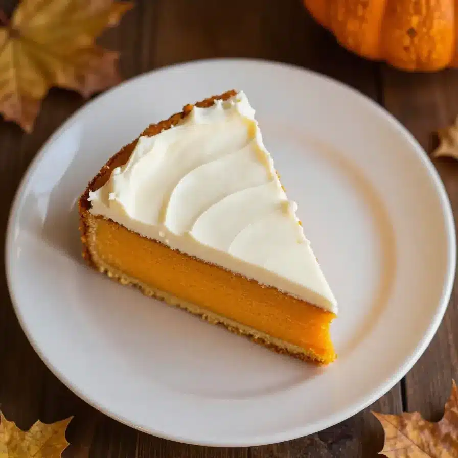 Magic Pumpkin Cake 5 A freshly baked magic pumpkin cake topped with whipped cream and cinnamon.