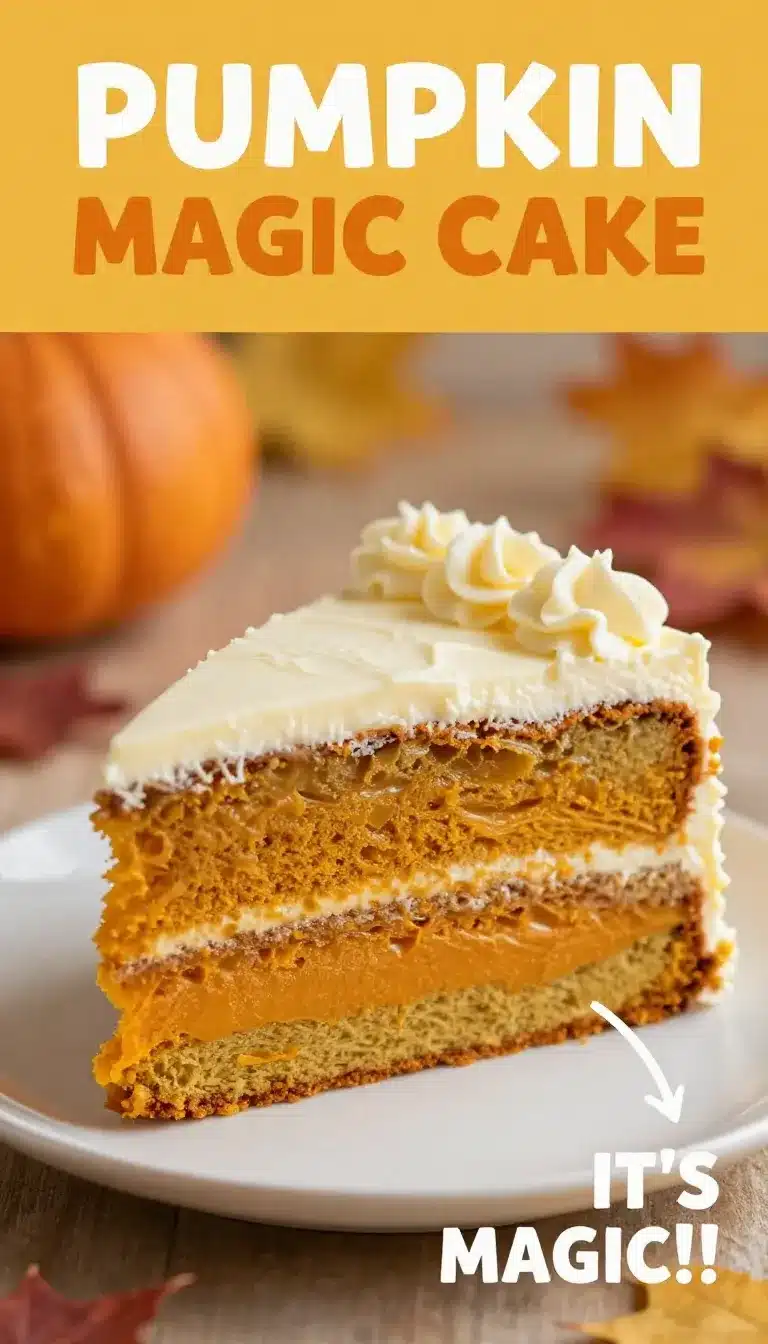 Magic Pumpkin Cake 9 A freshly baked magic pumpkin cake topped with whipped cream and cinnamon.