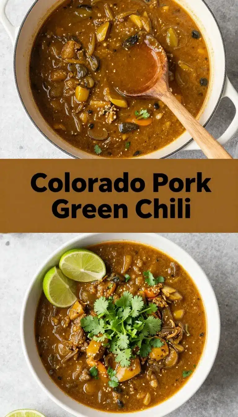 A bowl of Colorado-style pork green chili garnished with fresh cilantro.