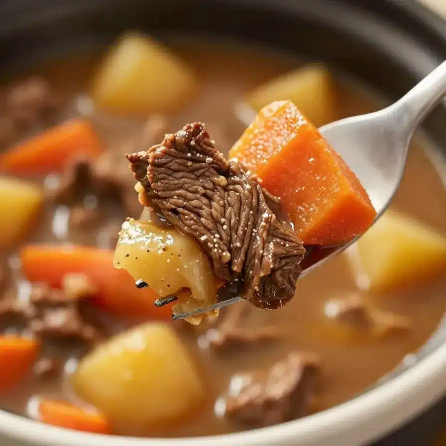 Slow Cooker Beef Stew with Carrots and Potatoes 5 A hearty beef stew with carrots and potatoes served in a slow cooker.