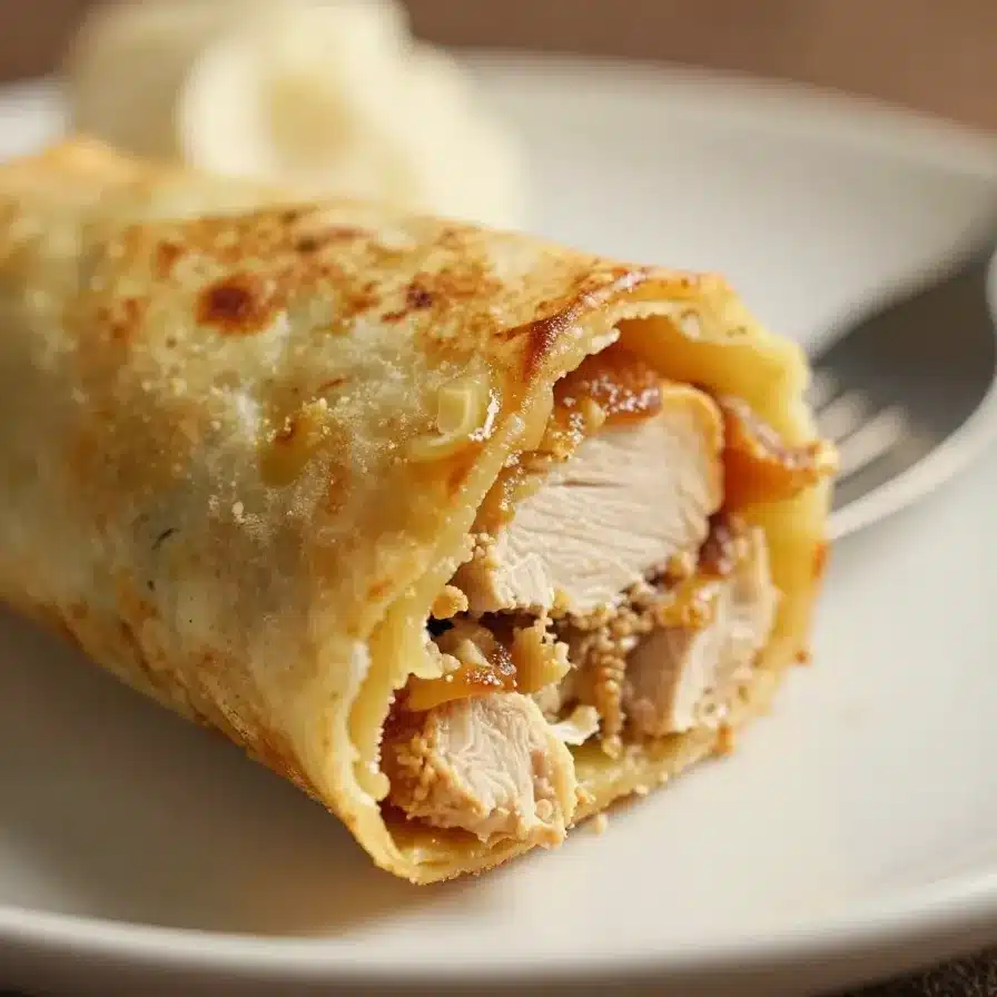Deliciously crispy chicken chimichanga served with guacamole and salsa