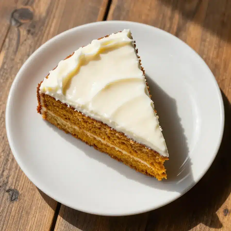 Simple and Delicious Pumpkin Spice Cake 5 A freshly baked pumpkin spice cake topped with cream cheese frosting and garnished with cinnamon.