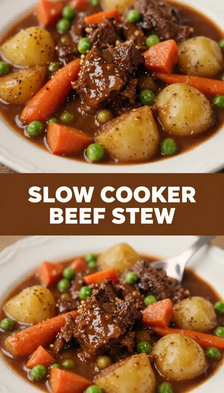 Slow Cooker Beef Stew with Carrots and Potatoes 9 A hearty beef stew with carrots and potatoes served in a slow cooker.