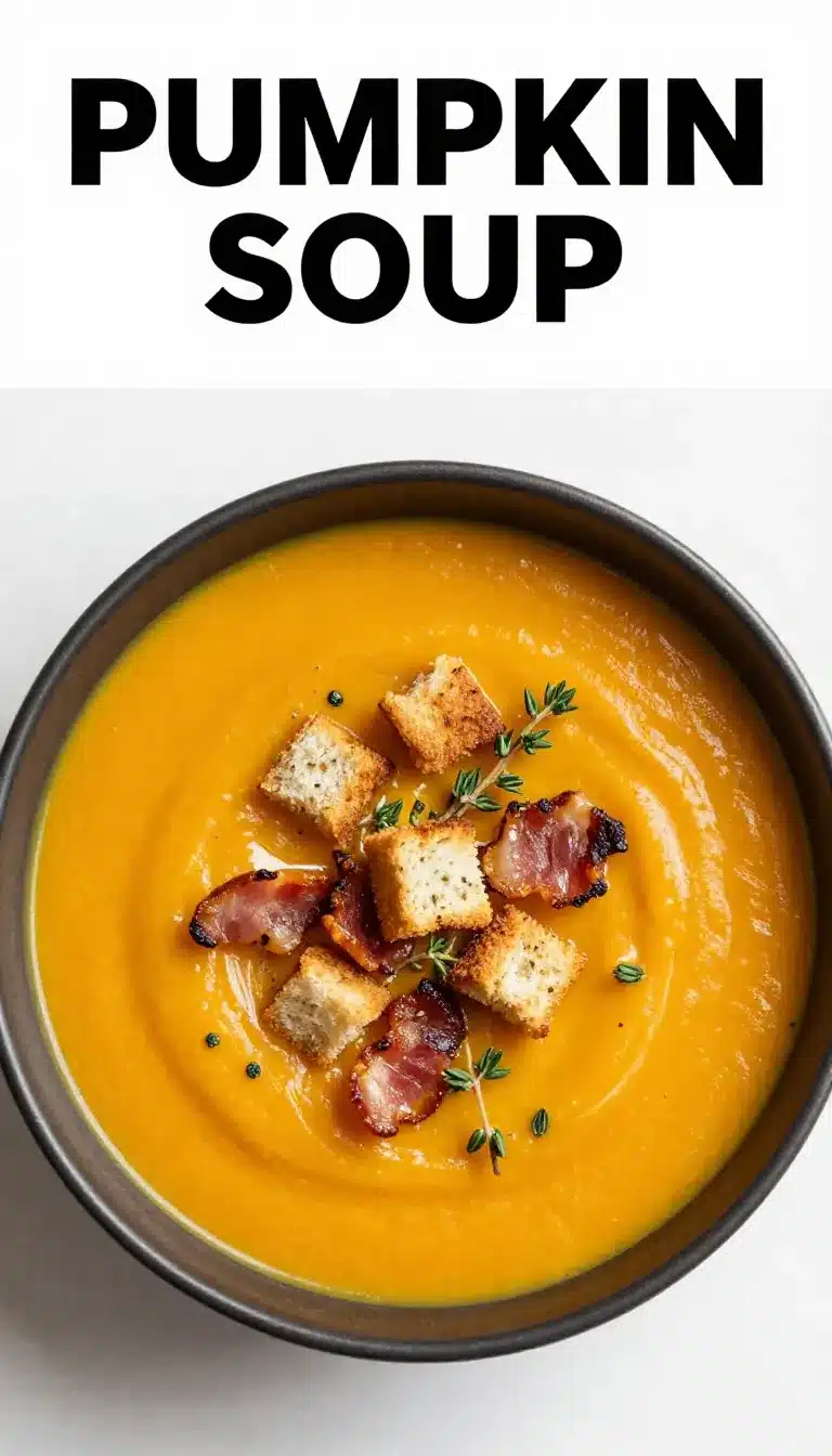 Creamy and Delicious Pumpkin Soup Recipe for a Cozy Fall Meal 9 A bowl of creamy pumpkin soup garnished with parsley and served with bread on the side.